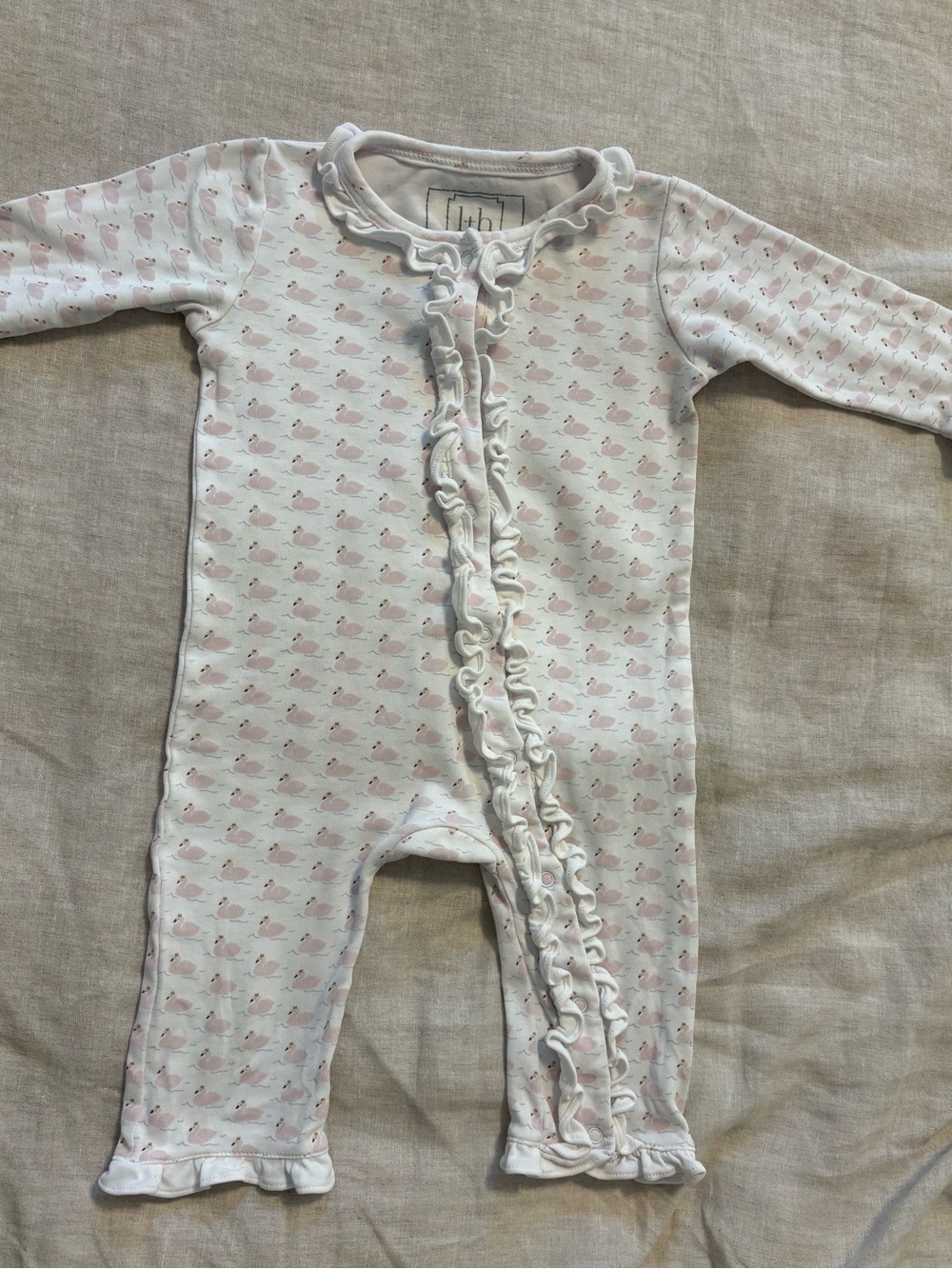 Lila and Hayes Pink Swan Pima Cotton Sleeper Pajamas 6-9M